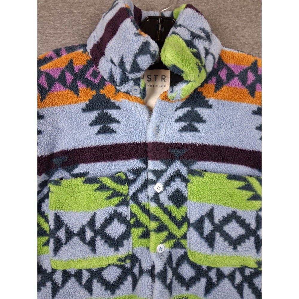 VSTR Adult M Jacket Blue Green Fleece Aztec Button Shacket Southwestern Cozy
